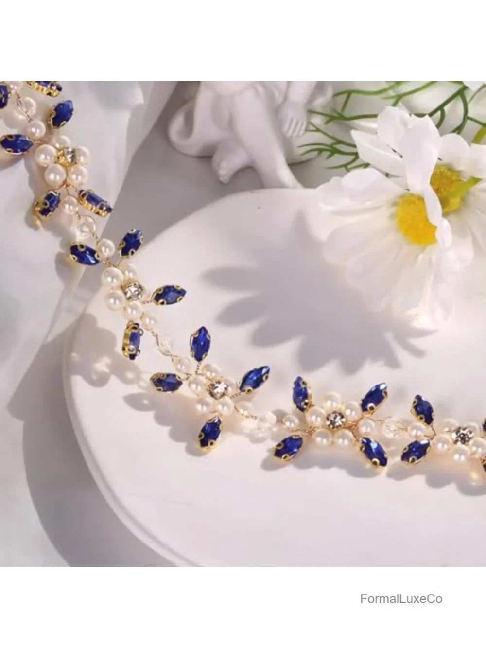 Wedding Crystal Pearl Flower Headband Adjustable Bridal Hair Accessory